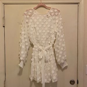 White Long-sleeve Polka Dot Dress
